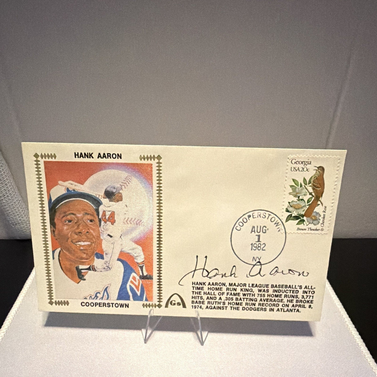Hank Aaron Signed Original First Day Cover Cooperstown Atlanta Braves