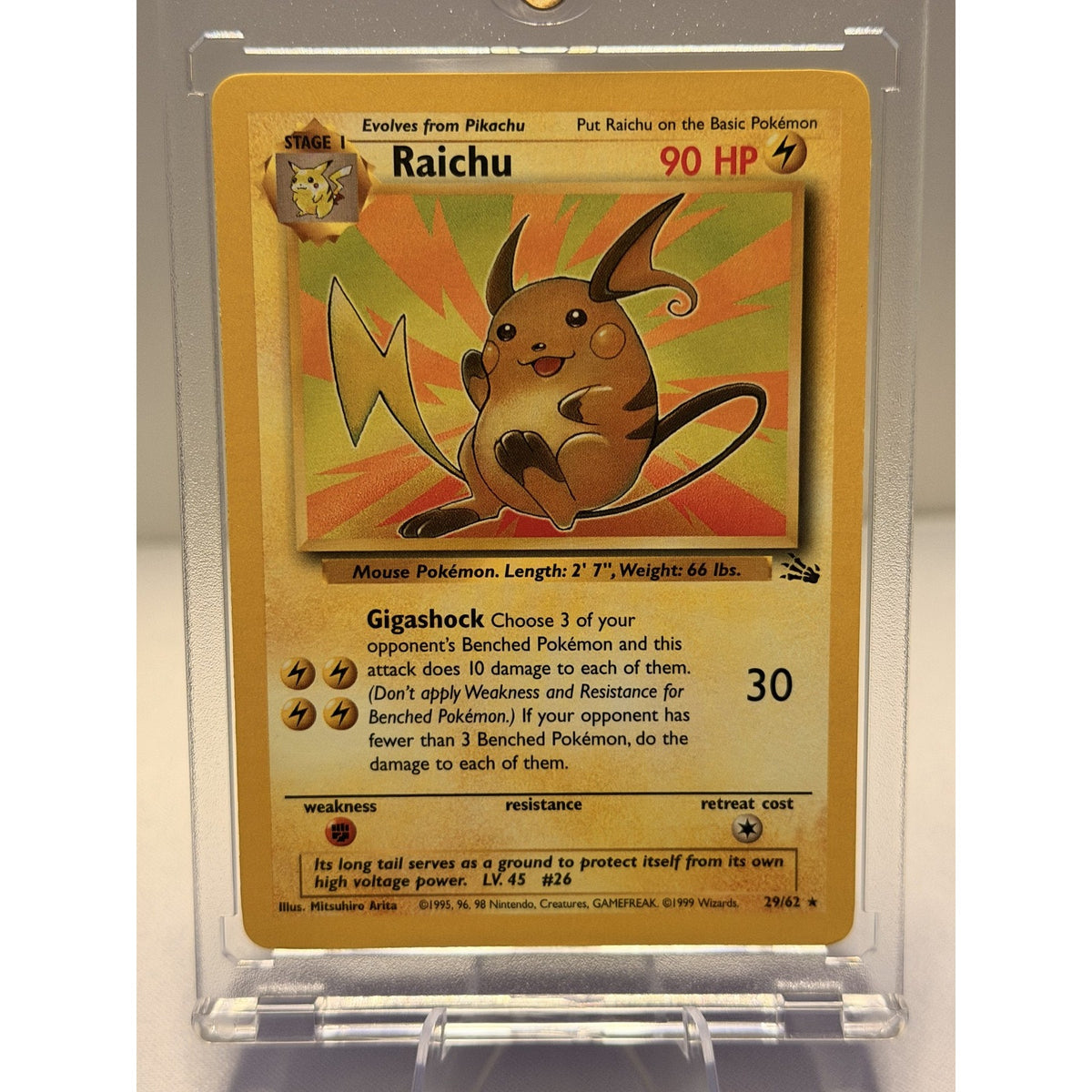 Raichu 29/62 Fossil Unlimited Non-Holo Rare WOTC 1999 Pokemon Card NM