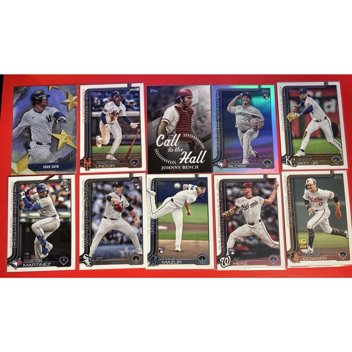 2025 Topps Series 1 Base - 10 Card LOT 5 RCs, Witt Jr, Lindor, Bloss Rainbow