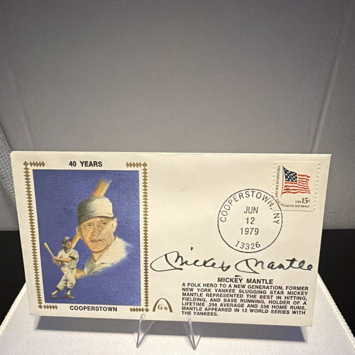 Mickey Mantle Signed Original Cachet Cover Cooperstown Jun 12 1979 Yankees