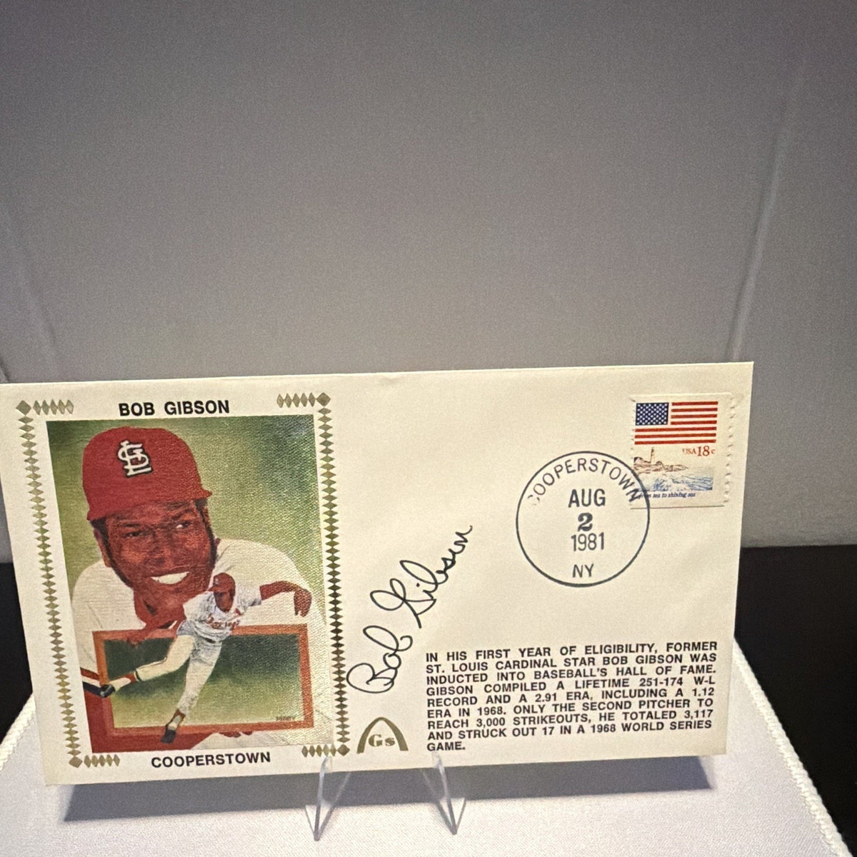 Bob Gibson Signed Original Cooperstown Cachet Envelope St. Louis Cardinals