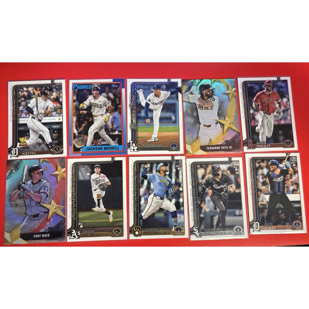 2025 Topps Series 1 Base - 10 Card LOT5 RCs, Wilson, Mayo, Jung + Trout & More