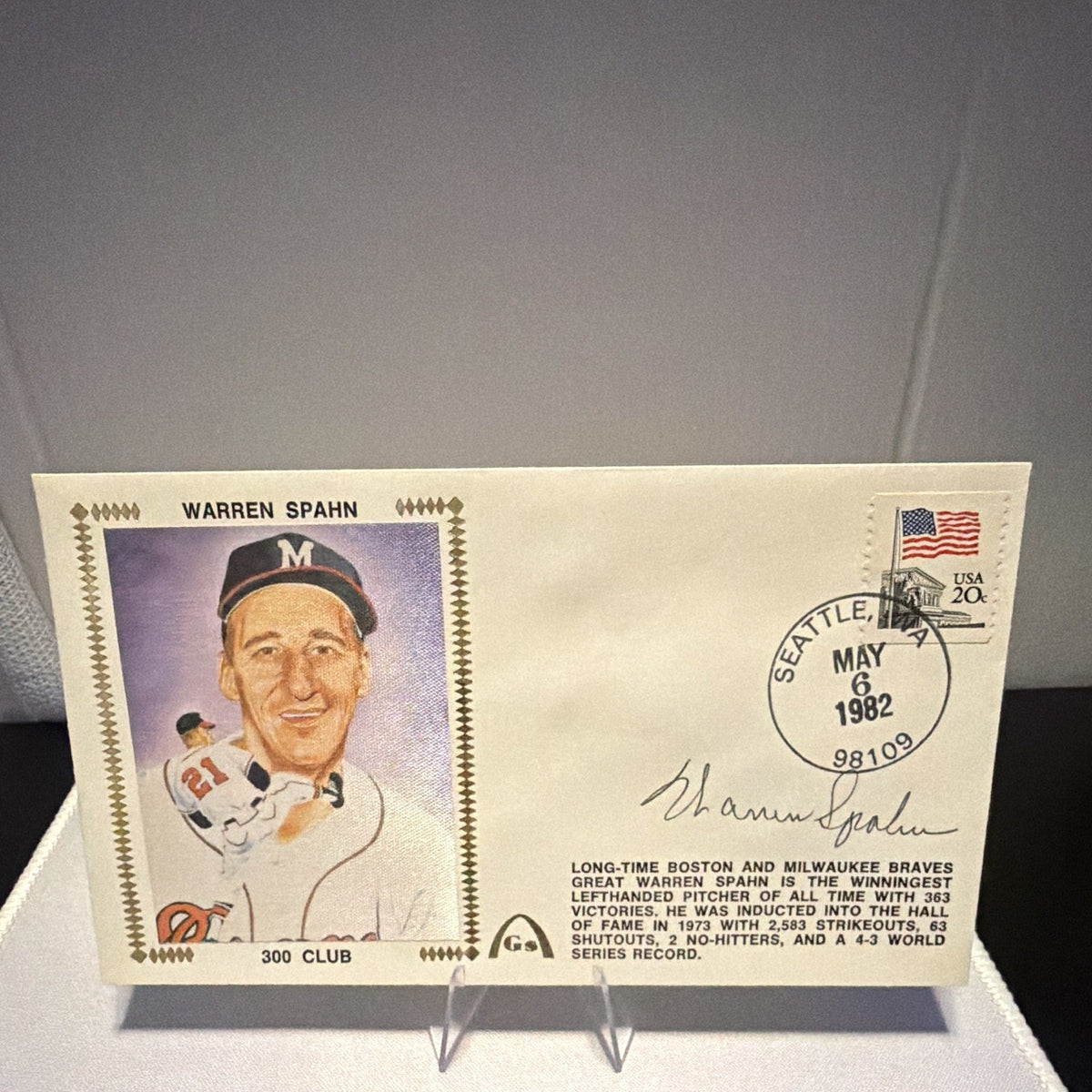 Warren Spahn Signed Original Envelope Milwaukee Braves Baseball