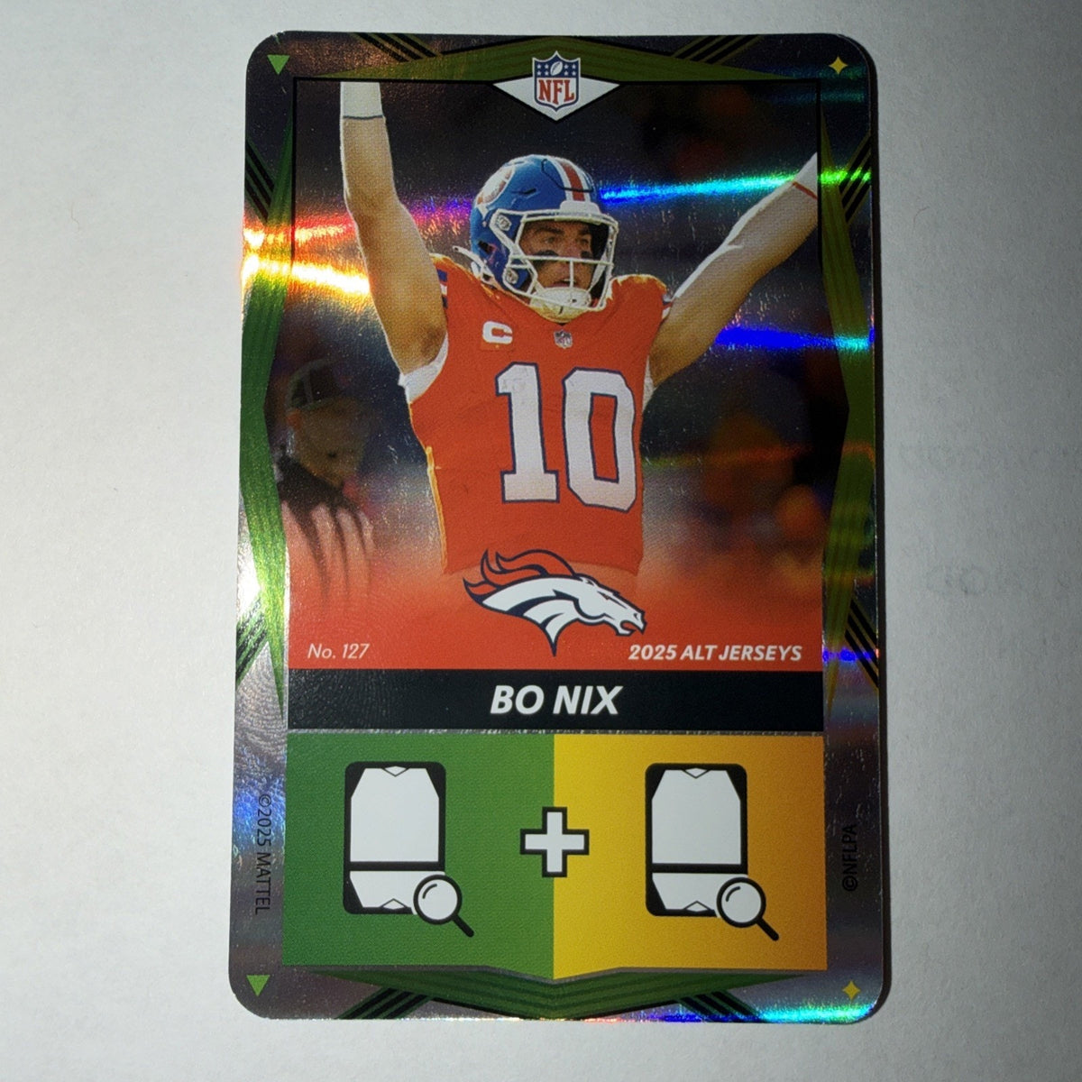 Uno NFL Elite Bo Nix Two Color (green/yellow) Wild Foil Alt