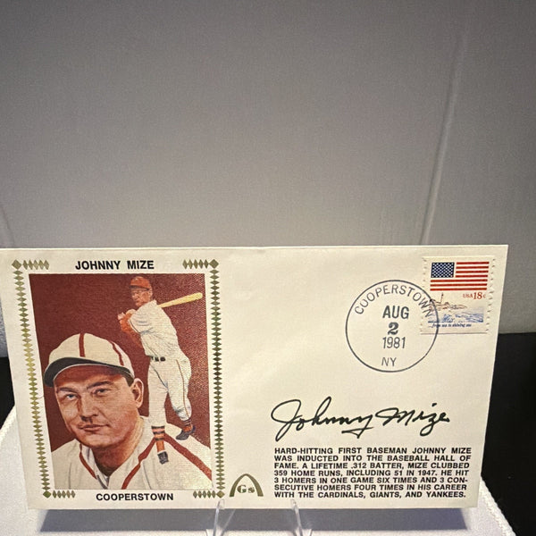 Johnny Mize Signed Original Cooperstown First Day Cover Aug 2 1981 Yankees
