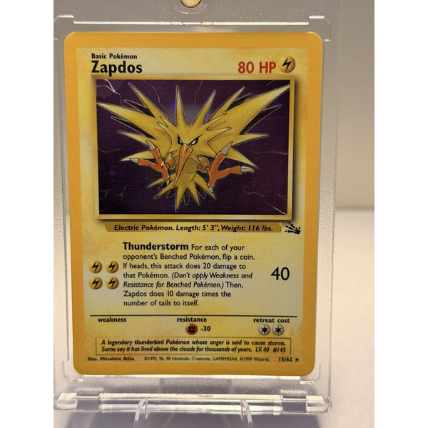 Zapdos 15/62 Fossil Unlimited Holo Rare WOTC 1999 Pokemon Card NM
