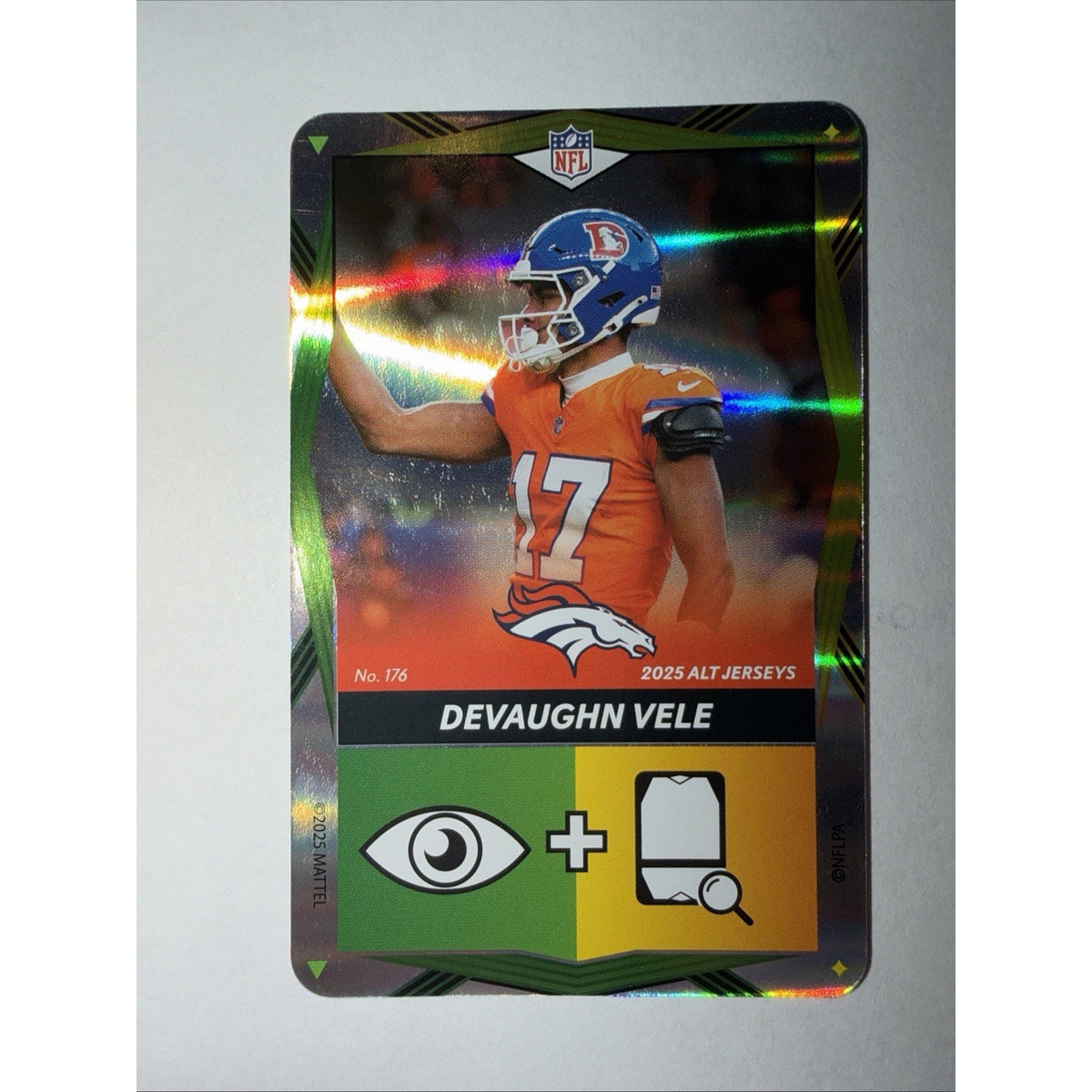 Devaughn Vele 2025 UNO Elite Alt Jerseys Green Yellow Foil Card #176
