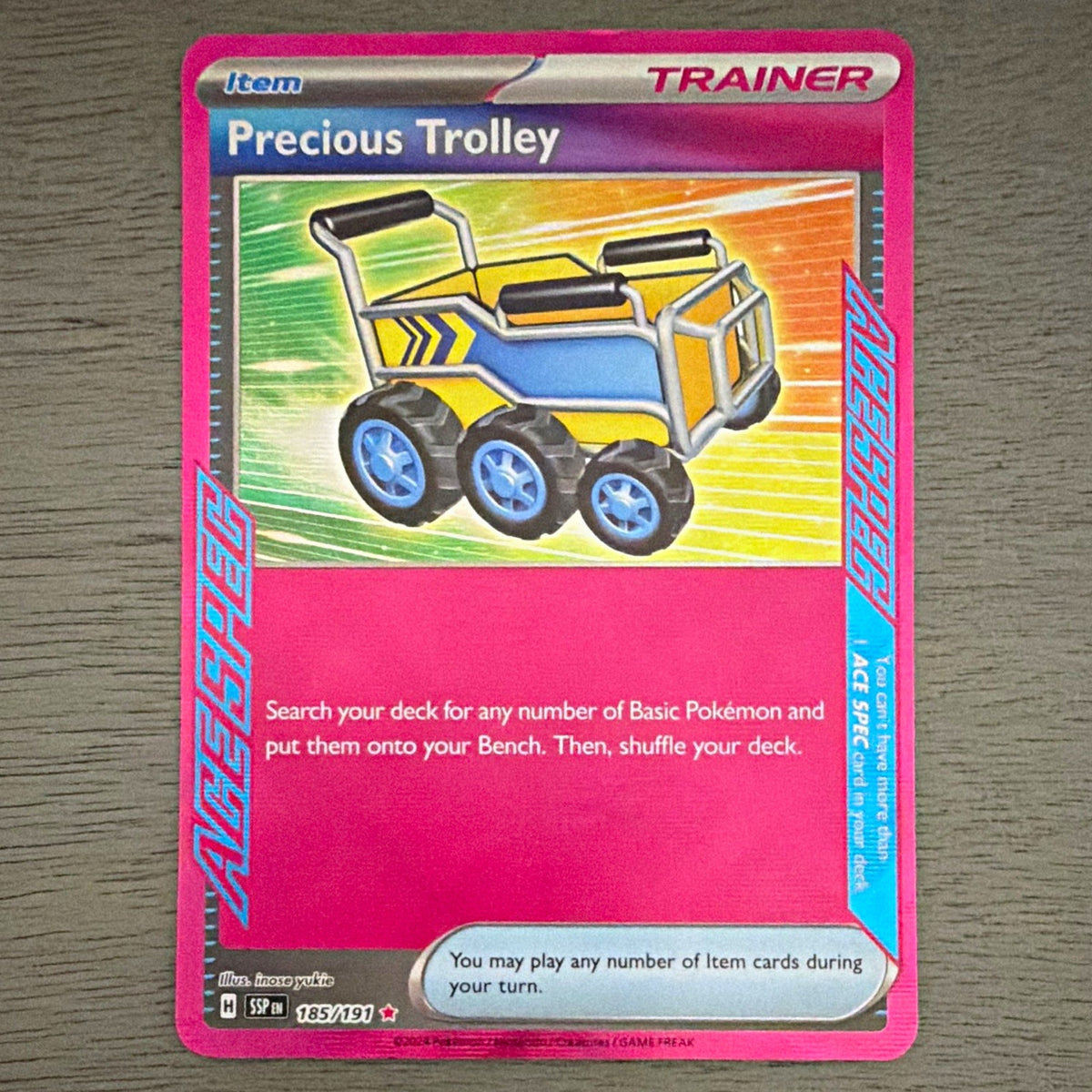 Pokemon Precious Trolley 185/191 Sv08 Surging Sparks ACE SPEC Rare Holo EN 2024