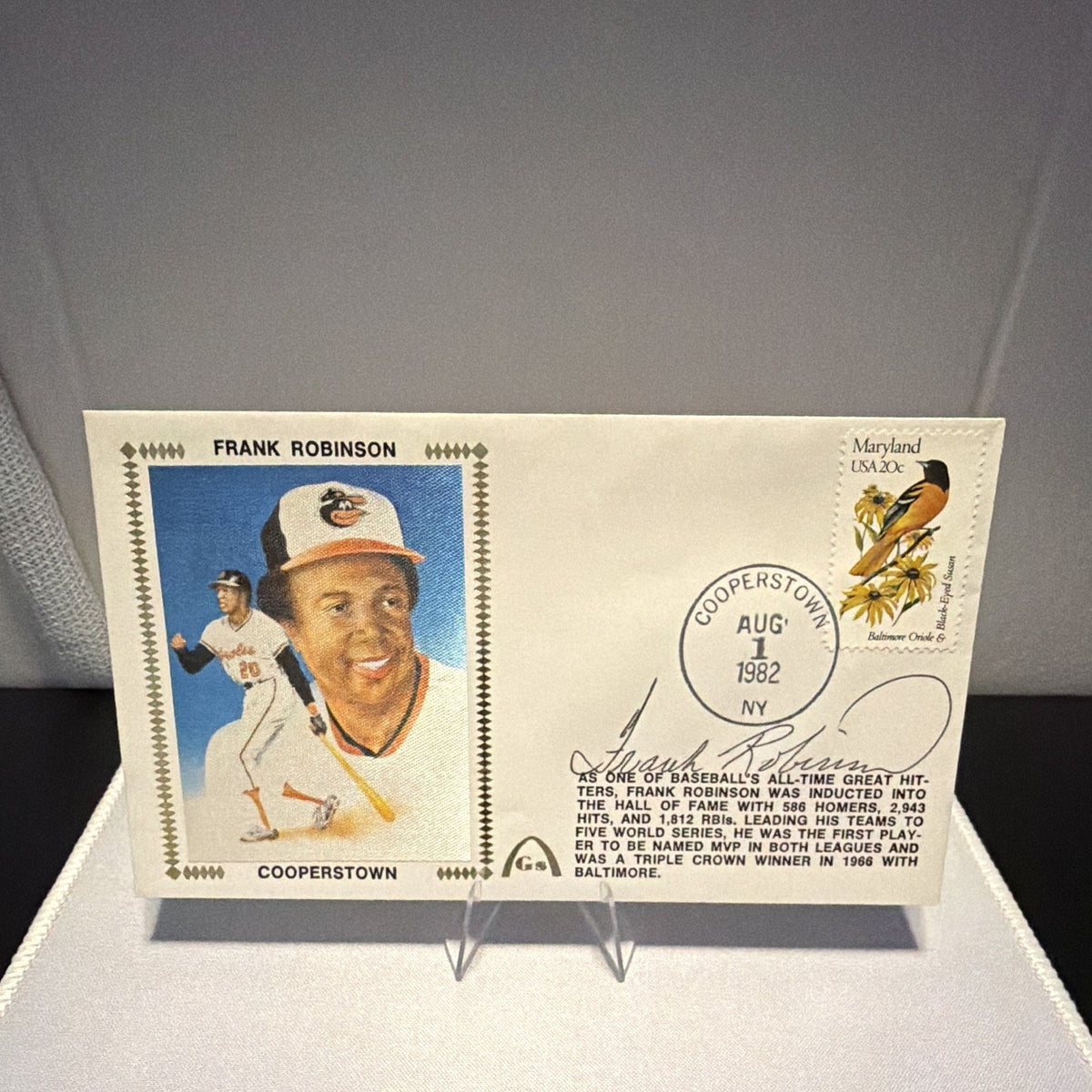 Perez-Steele Frank Robinson Signed Cooperstown Postcard Baltimore Orioles
